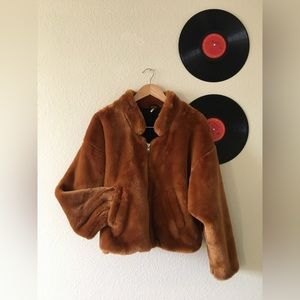 Be an Orange 🍊 Free People Orange Faux Fur Bomber Jacket